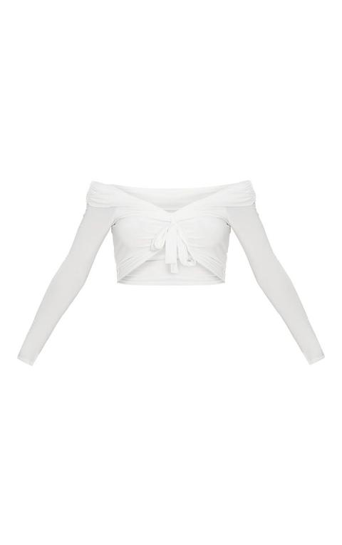 Cream Slinky Knot Front Bardot Long 