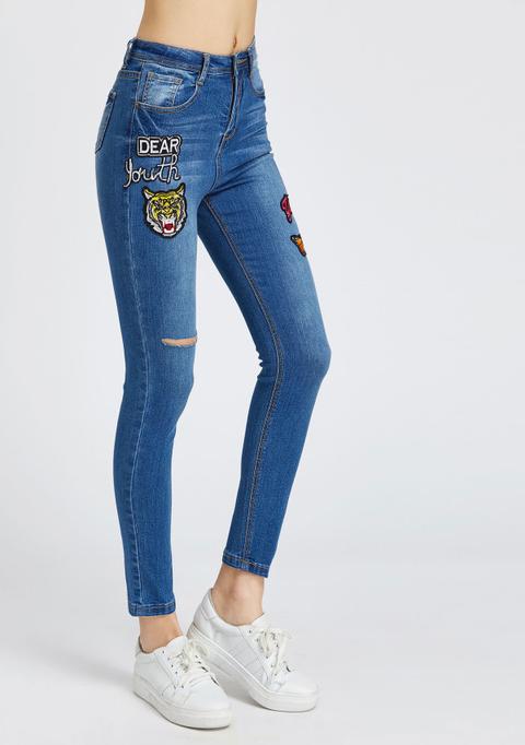 Strappati Dettaglio Jeans Patch - Blu