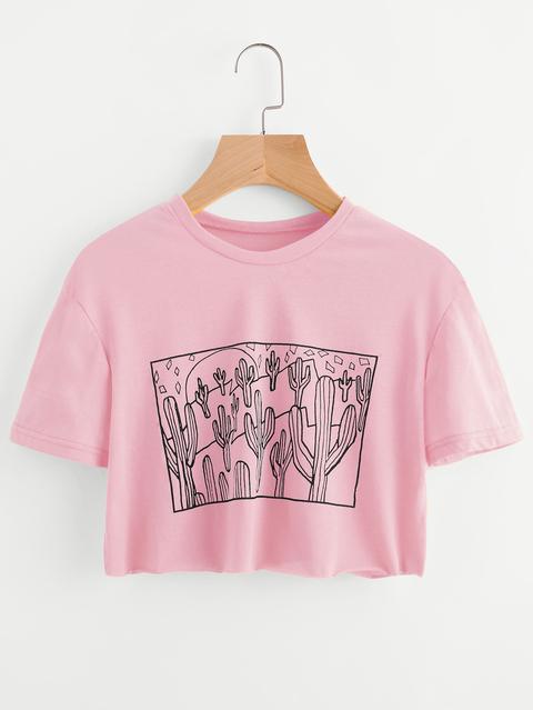 Cactus Print Crop Tee