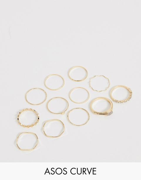 Pack De 12 Anillos De Diseños Combinados Con Anillos Ondulados Y Grabados En Dorado De Asos Design Curve