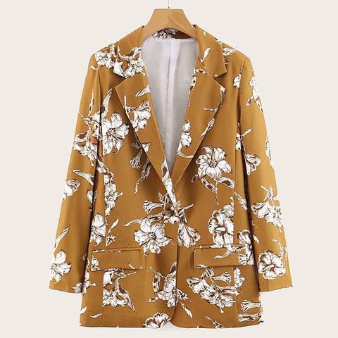 Single Button Floral Print Blazer