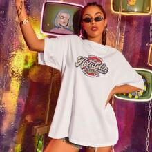 Camiseta Amplia Con Estampado De Letra