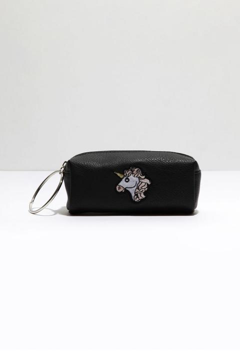Astuccio In Similpelle Nero Con Unicorno