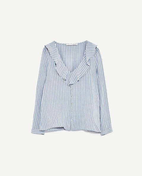 Camisa Rayas Escote Volante