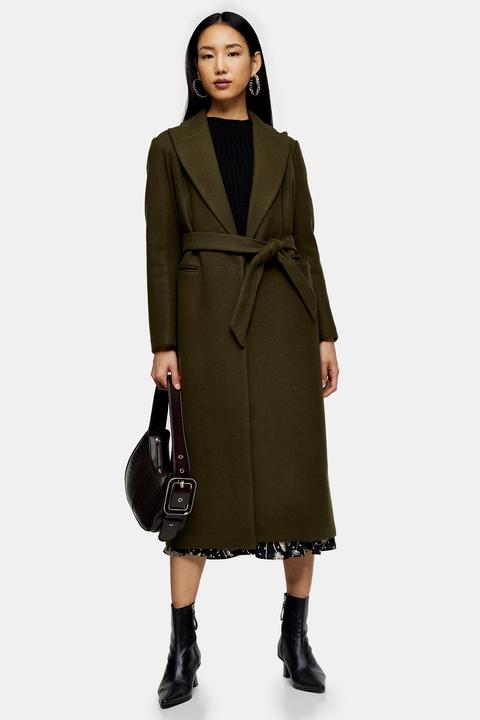 Womens Khaki Belted Coat - Khaki, Khaki