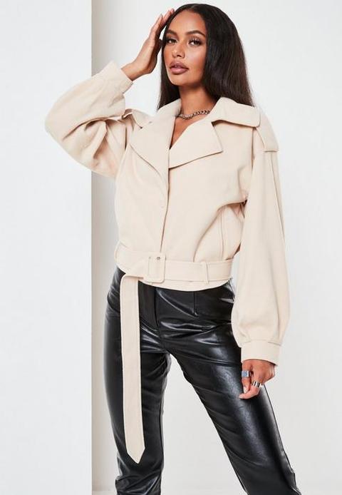 Beige Brushed Crop Trench Coat, Beige