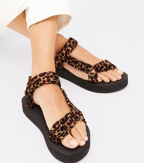 Brown Leopard Print Ruched Strap Chunky Sandals New Look Vegan