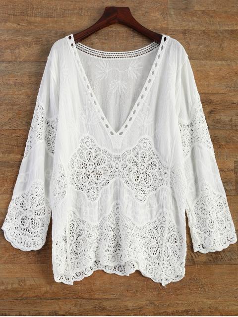 Crochet Plunge Beach Cover-up Dress White