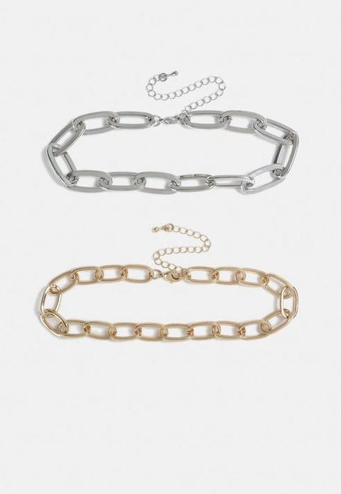 Multi 2 Pack Metal Chain Necklace, Metallic