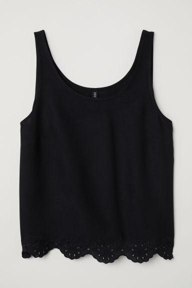 Top Mit Broderie Anglaise - Schwarz - Damen
