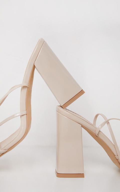 Nude Block Heel Ankle Tie Toe Thong Sandal