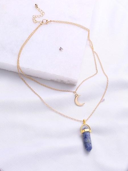 Collar Doble Cadena Con Luna - Dorado