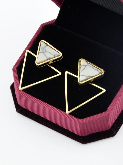 Triangle Geometric Small Earrings White Marble Stud Earrings