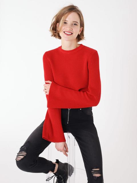 Maglia Crop Con Manica Flare Rosso