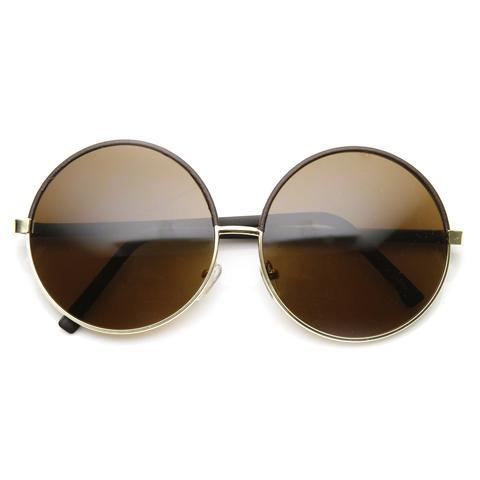 Womens Designer Inspired Super Round Oversize Two Tone Sunglasses 9408