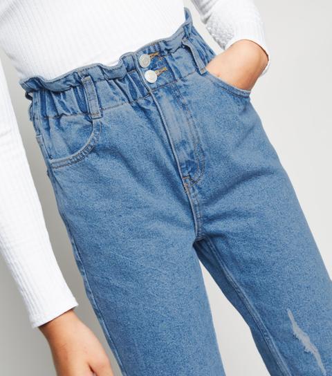 elastic waist ripped jeans