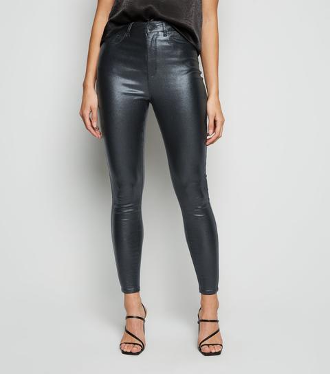 high waisted leather look jeans