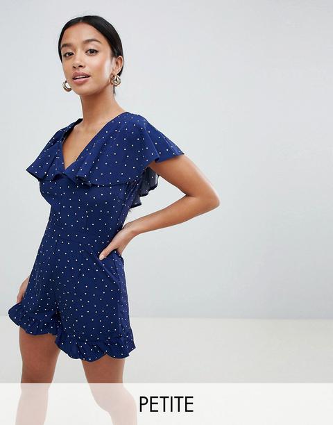 Missguided Petite - Tuta Corta A Pois - Navy