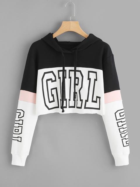 Capucha De Color Block Con Estampado De Letras Girl