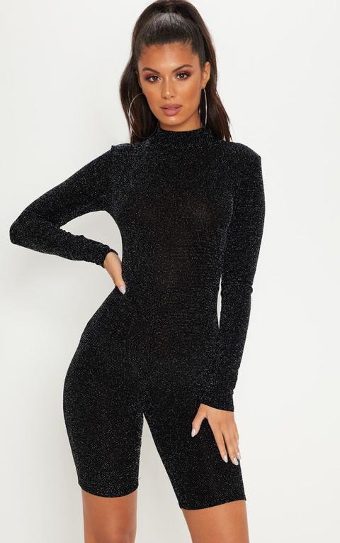 Black Glitter Long Sleeve Unitard