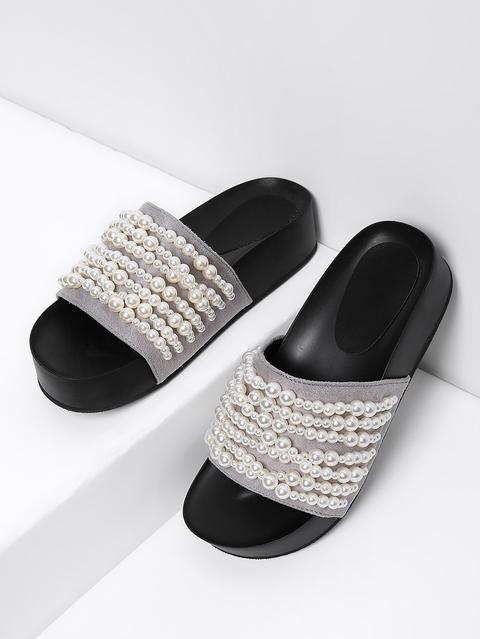 Sandalias Planas Con Perlas Artificiales