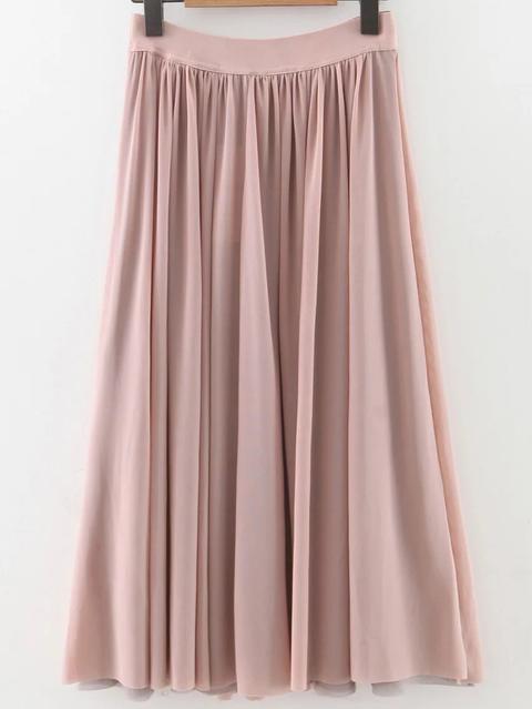 Pink Pleated Elastic Waist Midi Skirt