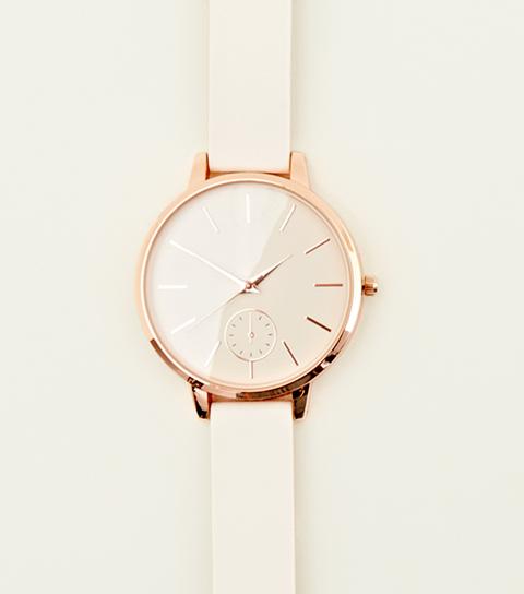 Rose Gold Silicone Strap Watch New Look