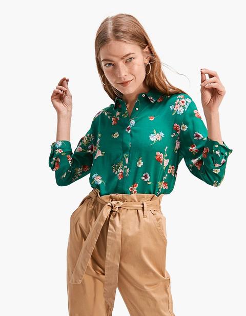 Printed Shirt With 3/4 Length Sleeves In Emerald Green