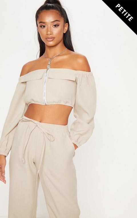 Petite Stone Pocket Detail Cargo Bardot Crop Top