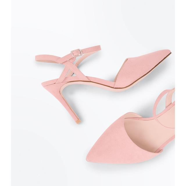 Pale Pink Suedette Ankle Strap Pointed 