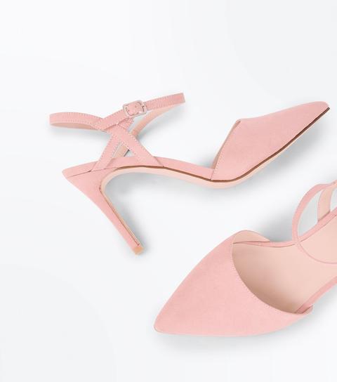 Pale Pink Suedette Ankle Strap Pointed 