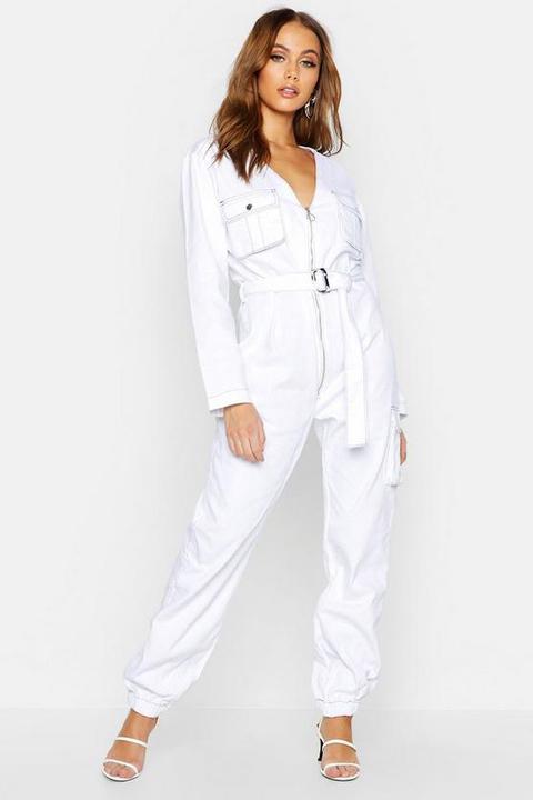 Contrast Stitch Denim Jumpsuit