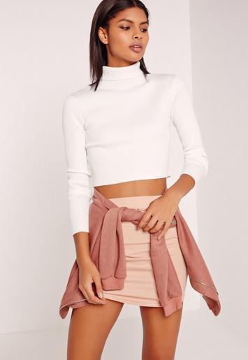 Basic Roll Neck Long Sleeve Crop Jumper White