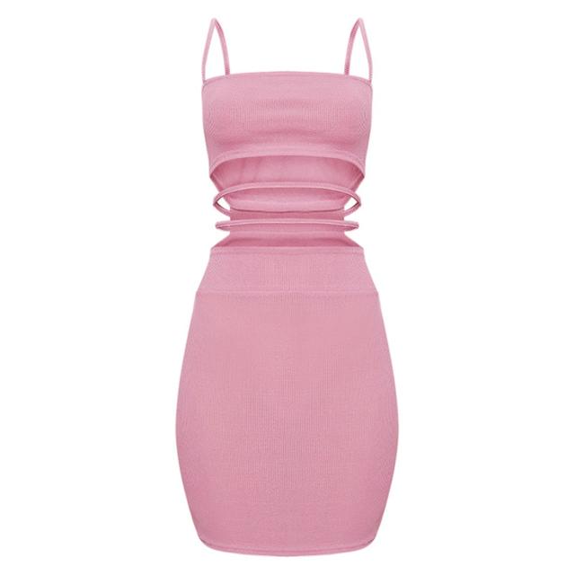 mauve ribbed strappy cut out detail bodycon dress
