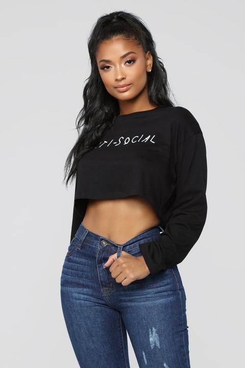 Anti Social Cropped Top - Black