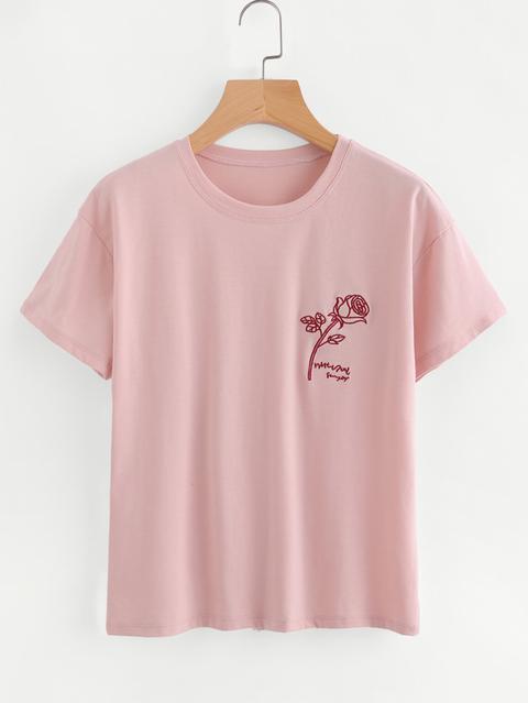 T-shirt Con Ricamo Di Rosa