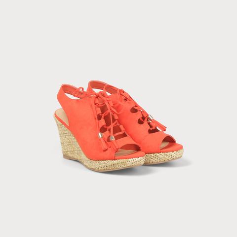 Sandales Compensées Nouées Orange Corail Femme