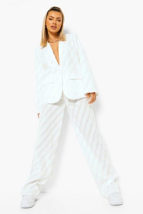 Womens Textured Wide Leg Trousers - White - 12, White