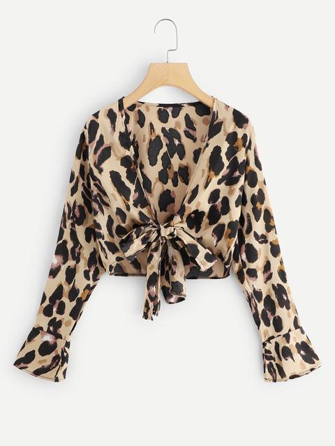 Camicia Leoparda Con Nodo Sul Davanti