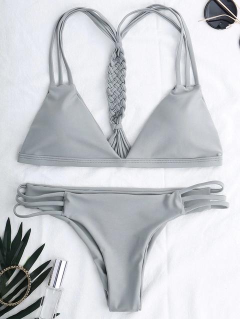 Bikini Tagliato Con Lacci Gray Black