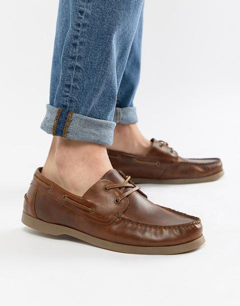 Náuticos De Cuero En Tostado Con Suela De Goma De Asos Design