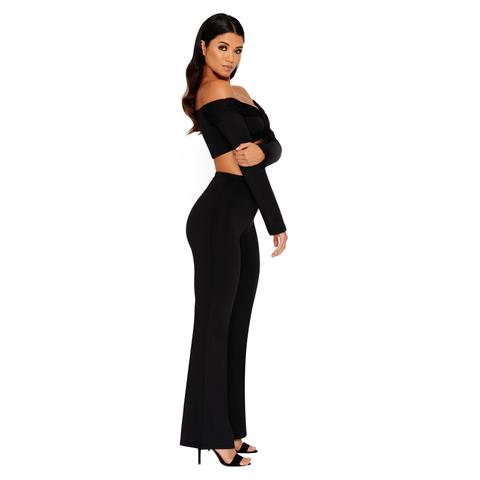 Bow Em Gee Wide Leg Bardot Two Piece Set In Black