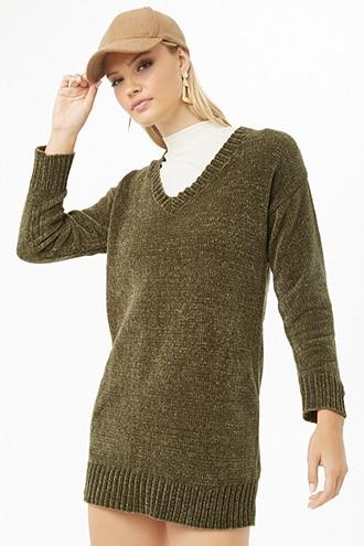 Forever 21 Mini Chenille Sweater Dress Olive