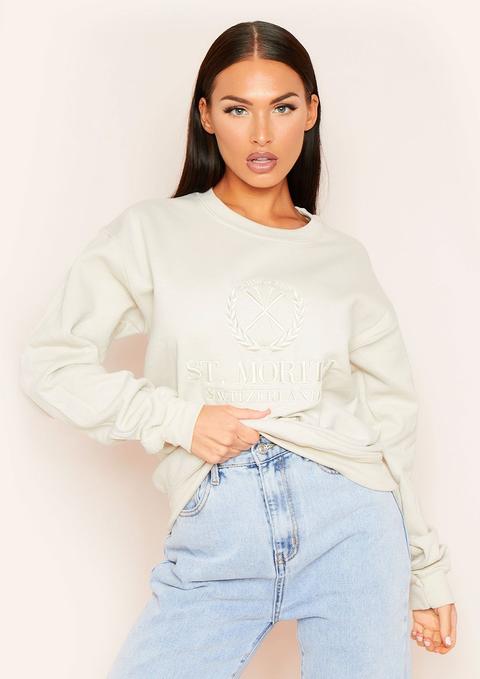 Halyn Sand St. Moritz Slogan Oversized Sweatshirt