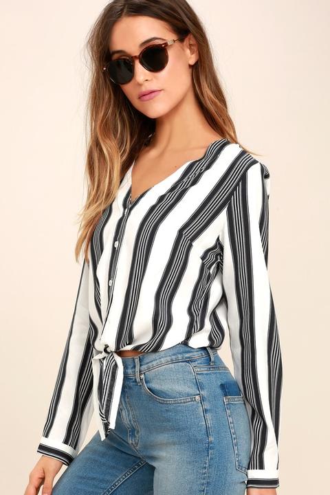 Cole Valley Black And White Striped Top - Lulus