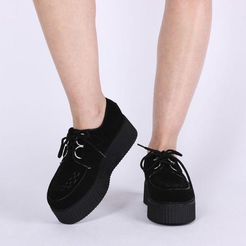 Dre Platform Lace Up Creepers In Black Faux Suede