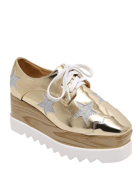 Square Toe Star Pattern Sequined Wedge Shoes