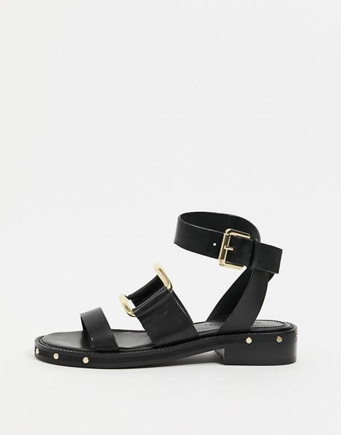 Asos Design Farley Premium Leather Chunky Studded Flat Sandals In Black