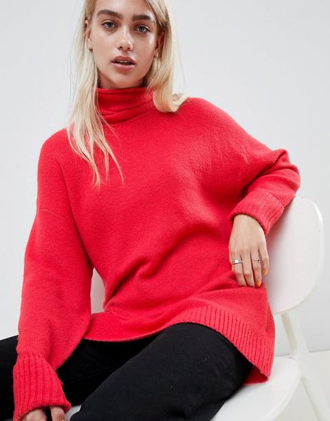 Asos Design - Maglione Ecologico Pesante Oversize Accollato - Rosa