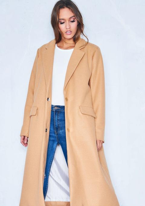 Maya Camel Oversized Longline Double Breasted Coat